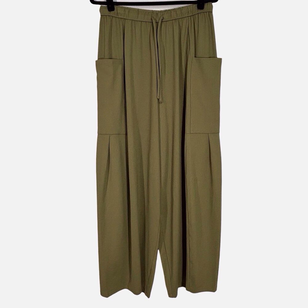 Halara Elastic Waistband Drawstring Pants Green Med Palazzo Flowy Wide Leg NWT